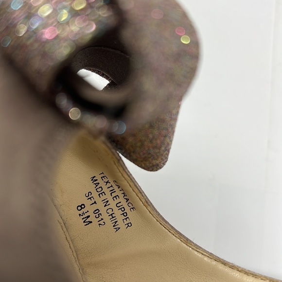 Enzo Angiolini Sz 8.5M Taupe Beige Satin and Glitter Peep Toe Stiletto Heels - Picture 10 of 11